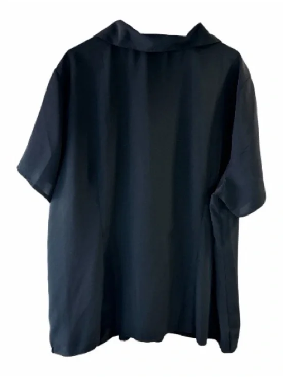 Essentials Black Pintuck Button Down Blouse 2X Plus Size Short Sleeve - Picture 3 of 5